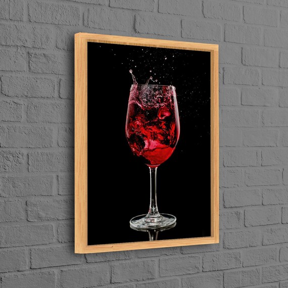 Red Wine Glass Splash on Black Dramatic Photography Style Art Print