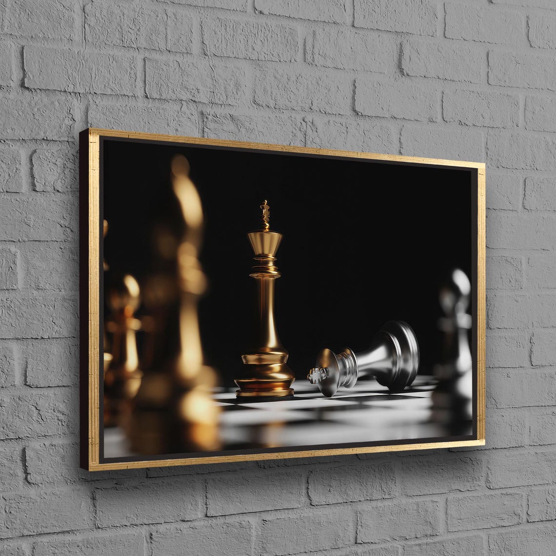 Golden Chess King Triumph Black Background Strategic Game Poster