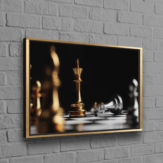Golden Chess King Triumph Black Background Strategic Game Poster
