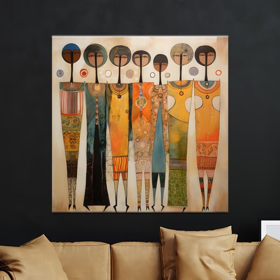 Abstract Figures Canvas Wall Art Colorful Ethnic Inspired Artwork Modern Decorative Painting Contemporary Print Home Decor