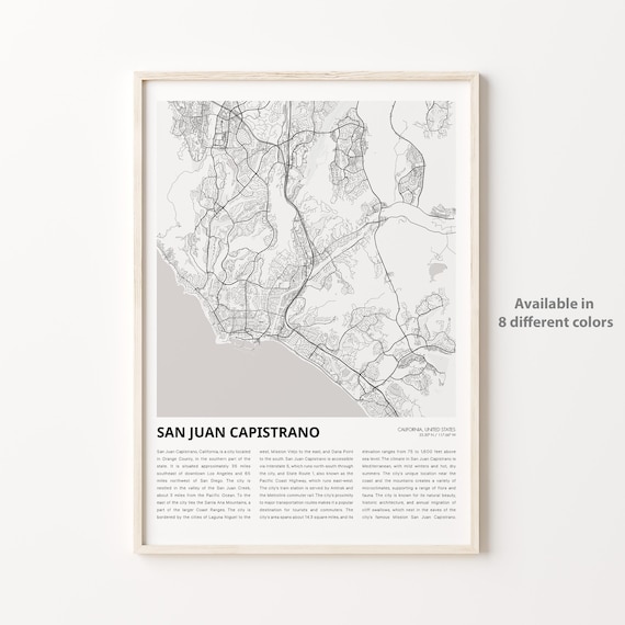 San Juan Capistrano California Minimalist Grayscale Map Travel Poster