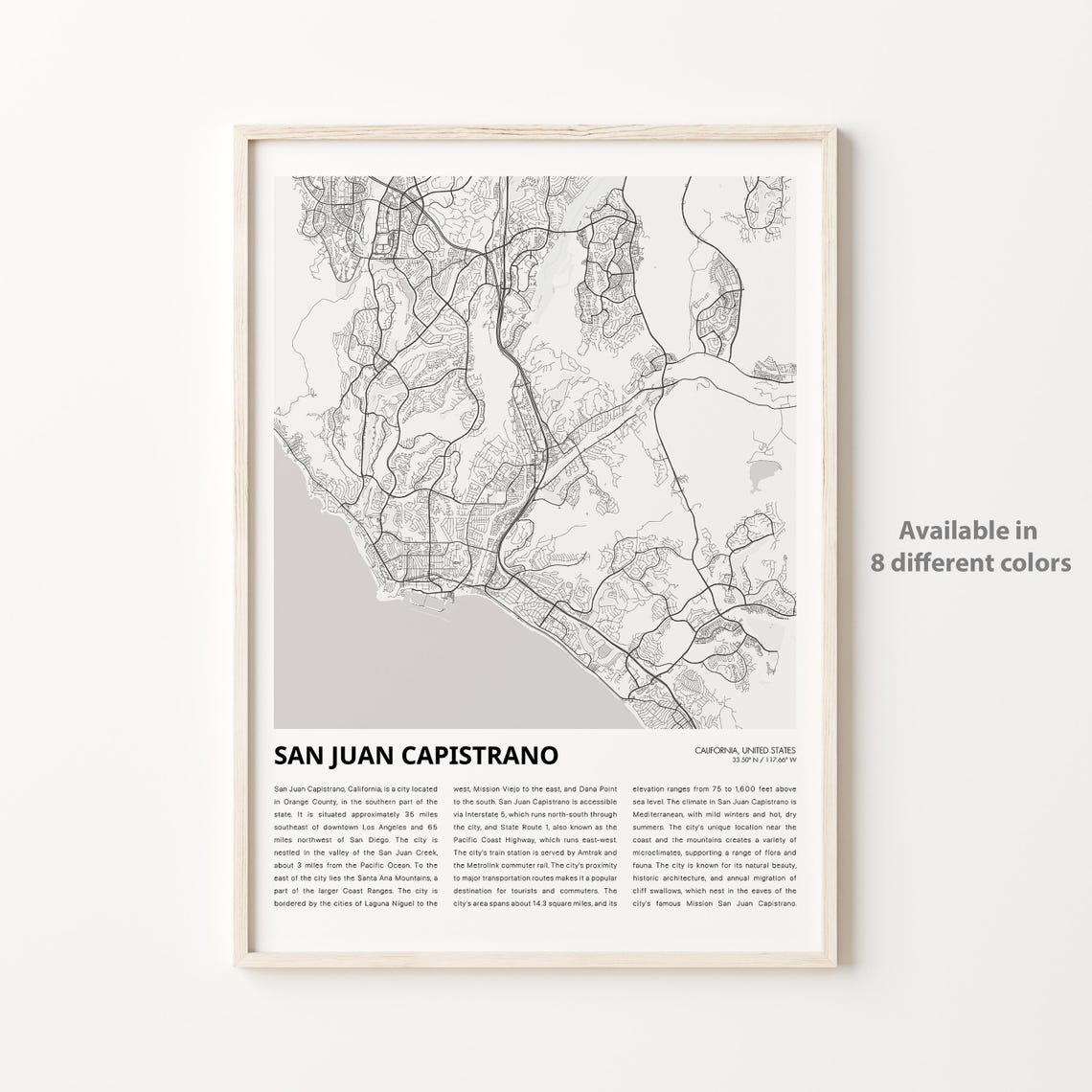 San Juan Capistrano California Minimalist Grayscale Map Travel Poster