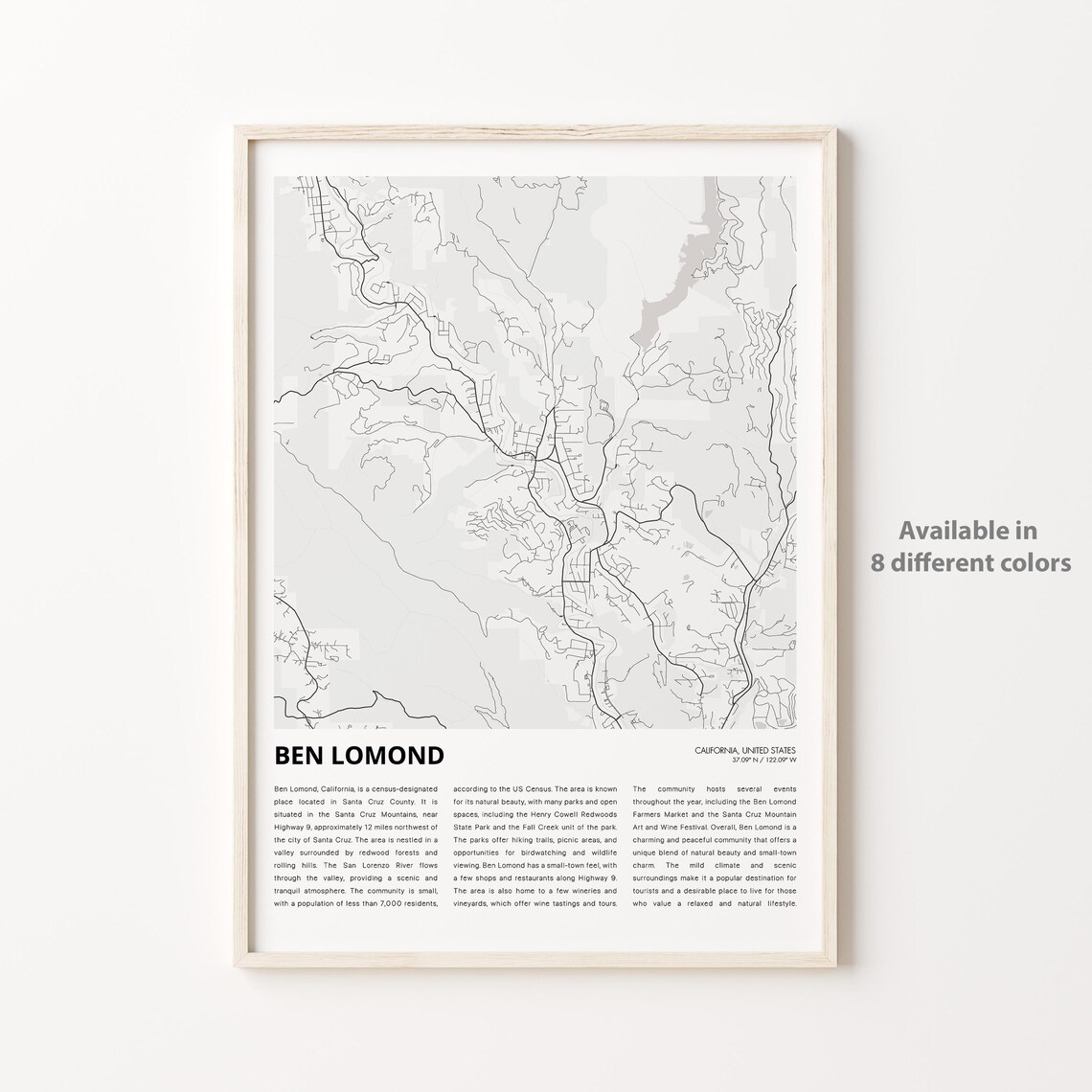 Ben Lomond California Minimalist City Street Map Travel Poster