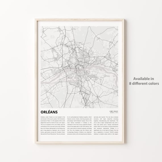 Orleans France Minimalist Black and White City Street Map Poster