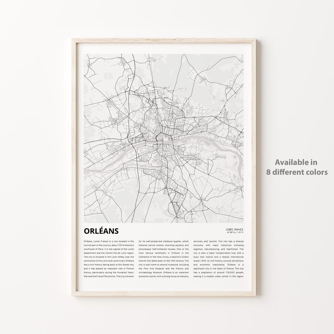 Orleans France Minimalist Black and White City Street Map Poster