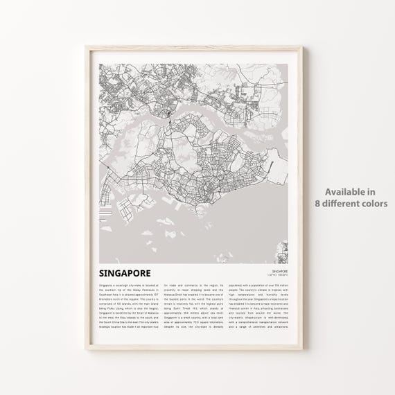 Singapore Map Travel Wall Art Print, Housewarming Gift