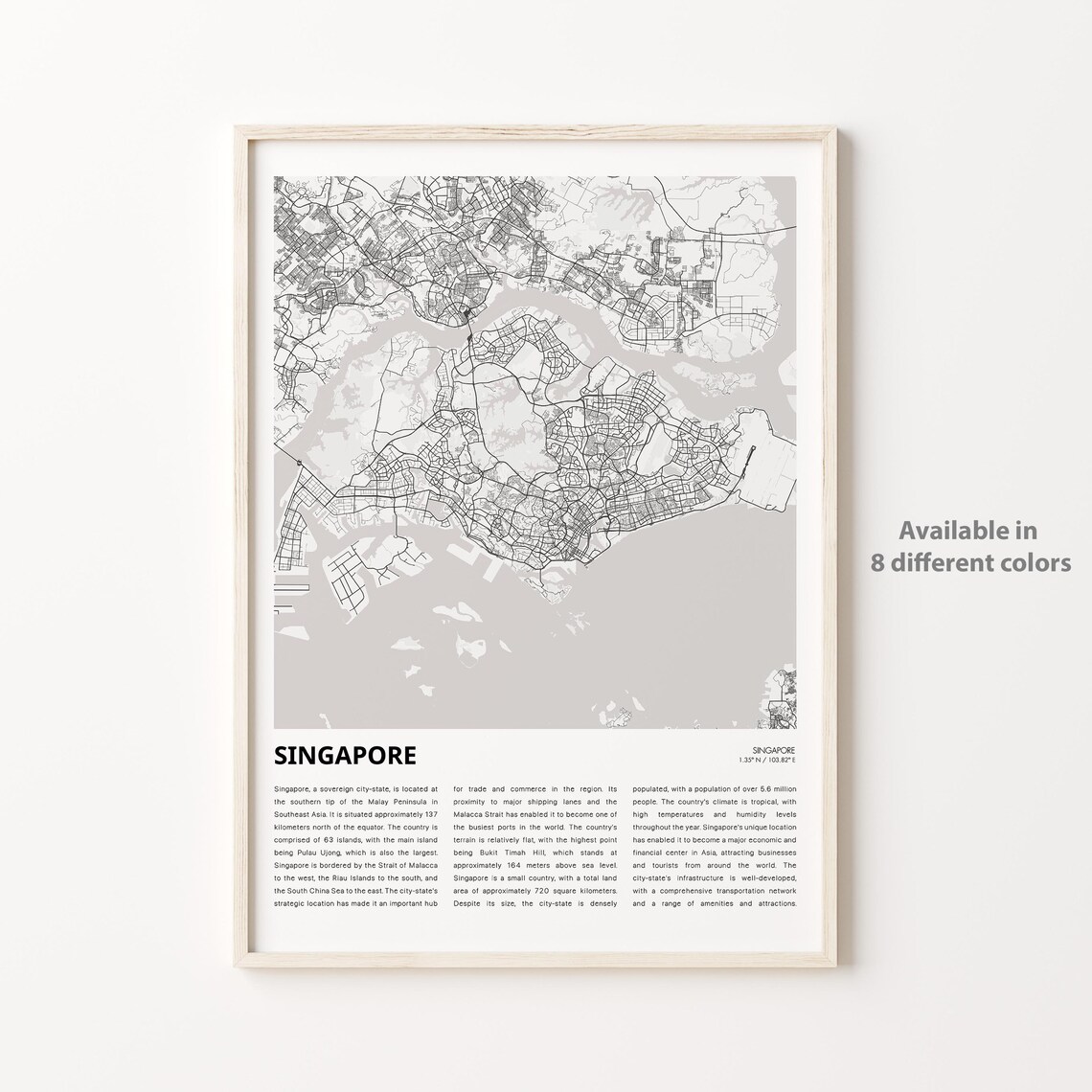 Singapore Map Travel Wall Art Print, Housewarming Gift
