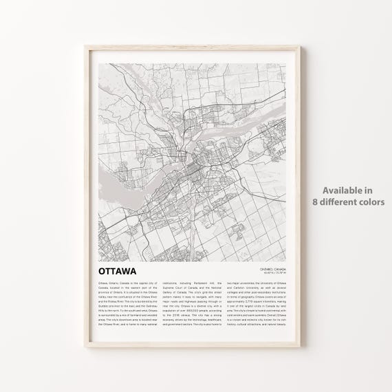 Ottawa Map Print Travel Wall Decor Art Ontario Housewarming Gift