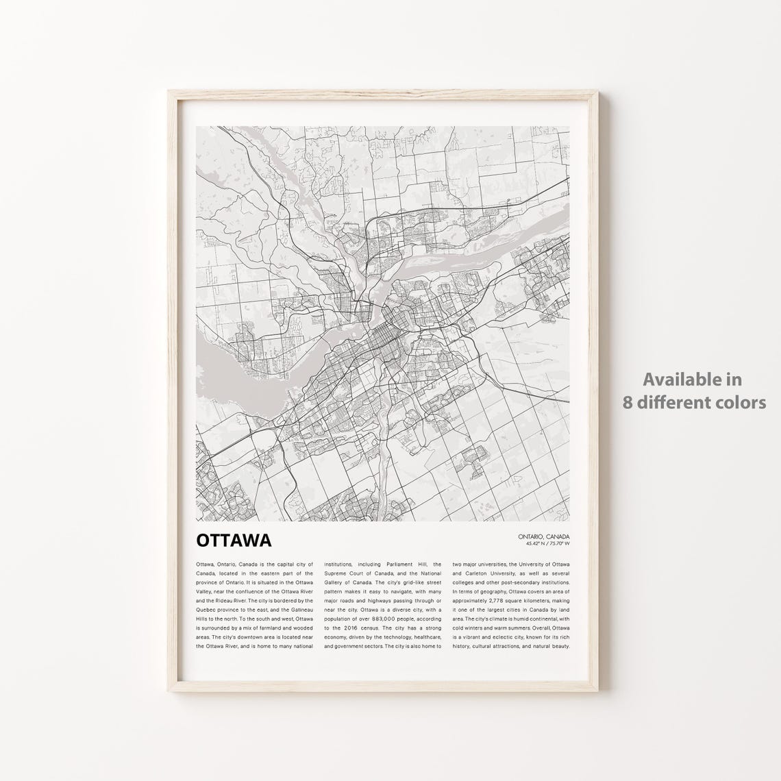 Ottawa Ontario Canada Minimalist Black and White Capital Map Poster