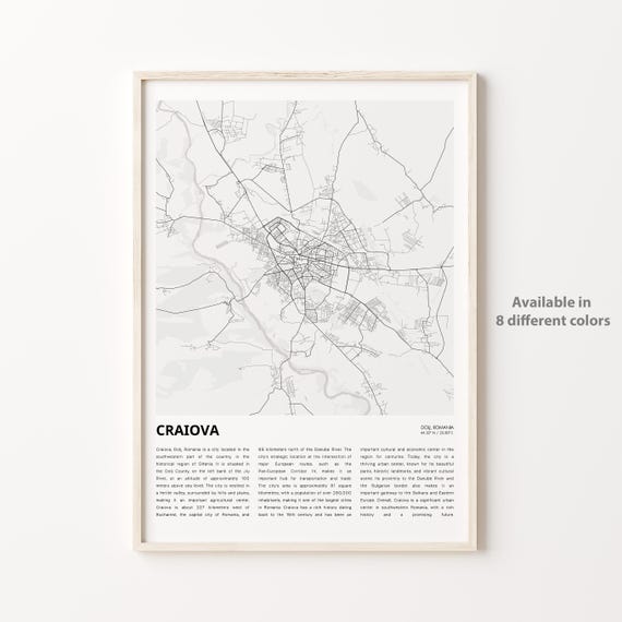 Craiova Map Print Travel Wall Decor Art Dolj Housewarming Gift