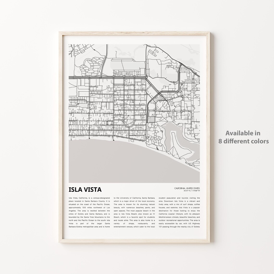 Isla Vista California Minimalist City Map Line Art Wall Print