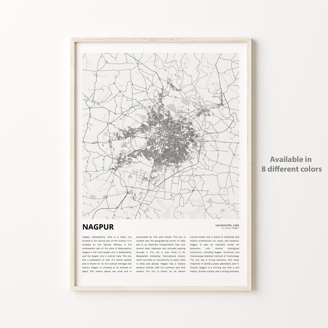 Nagpur Map Print Travel Wall Decor Art Maharashtra Housewarming Gift