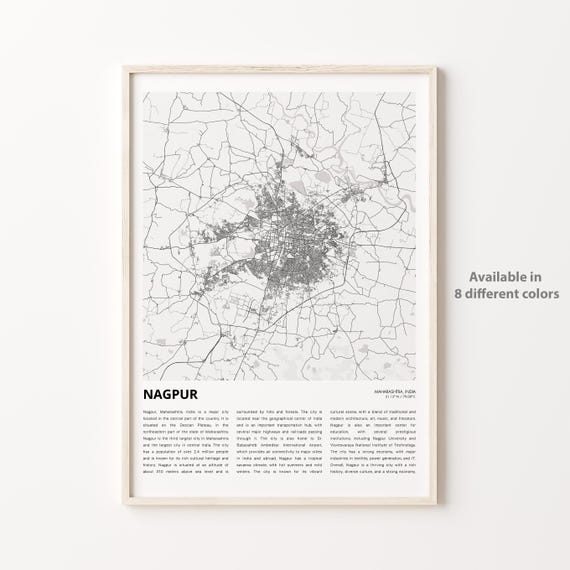 Nagpur Map Print Travel Wall Decor Art Maharashtra Housewarming Gift