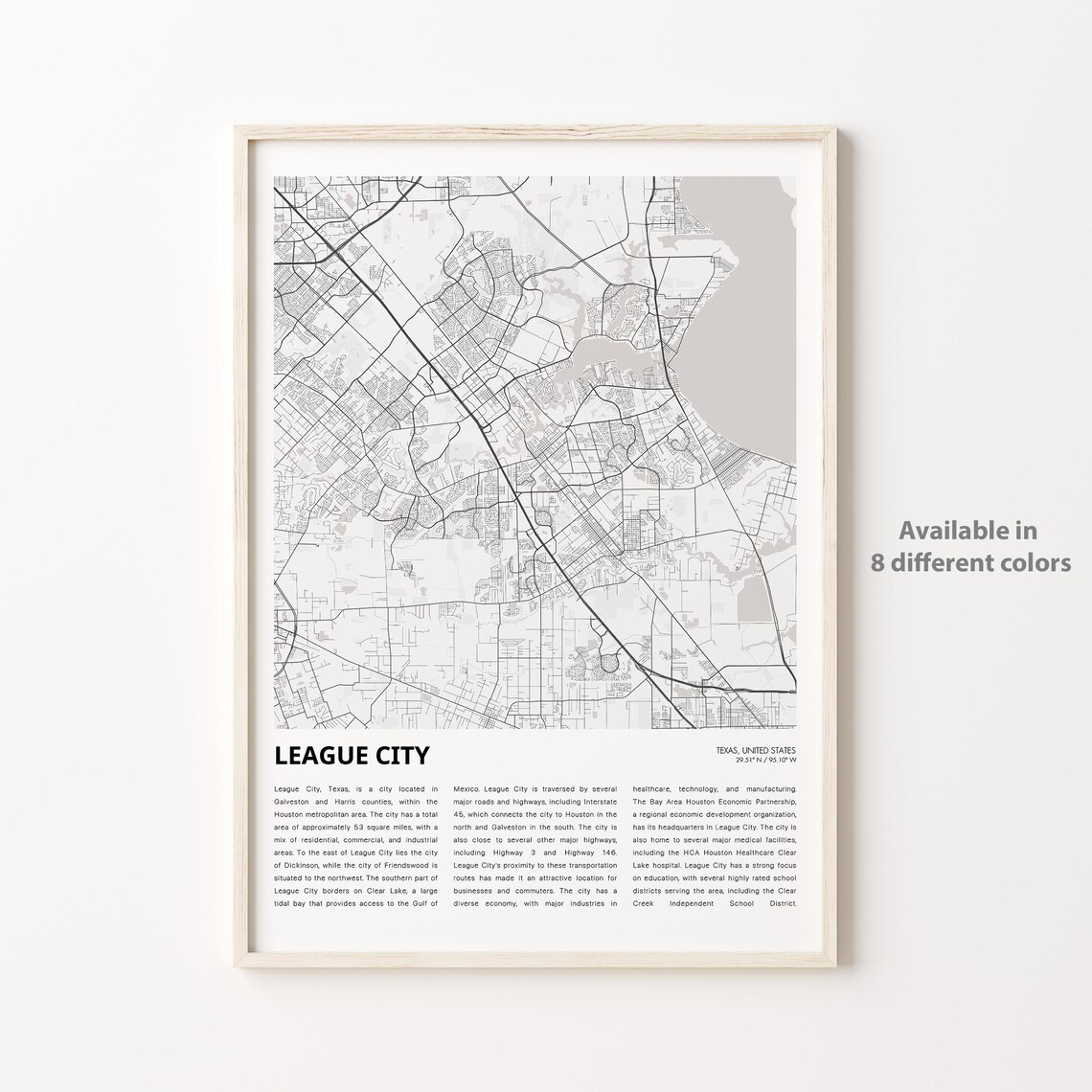 League City Texas Gulf Coast Minimalist Street Map Travel Poster