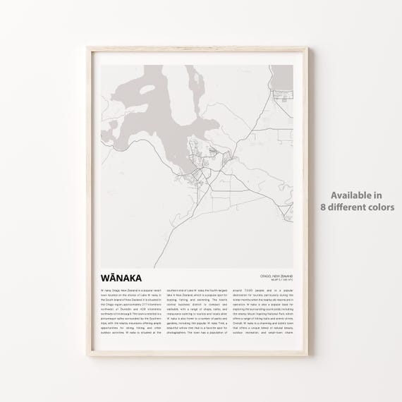 Wanaka New Zealand City Street Map Lakeside Travel Art Poster