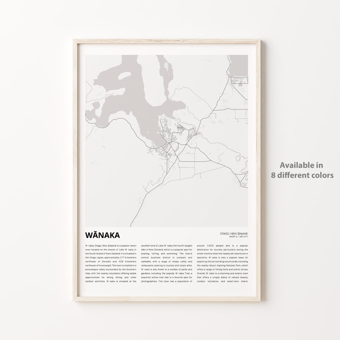 Wanaka New Zealand City Street Map Lakeside Travel Art Poster