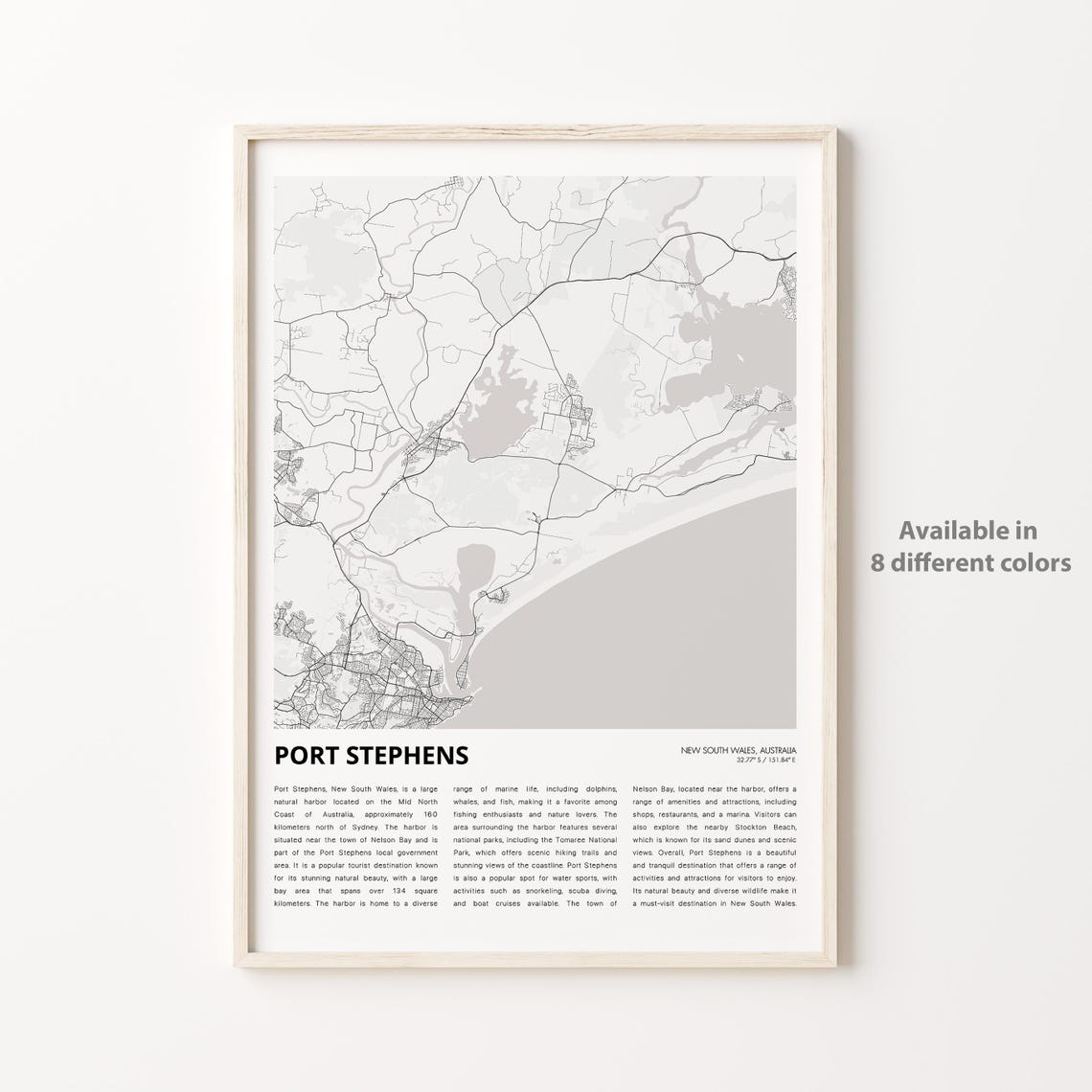 Port Stephens New South Wales Australia Map Coastal Travel Poster