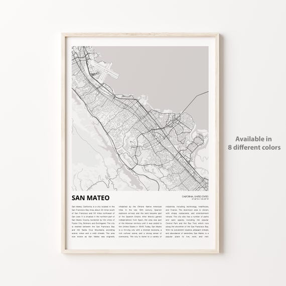 San Mateo California Minimalist City Map With Coordinates Poster