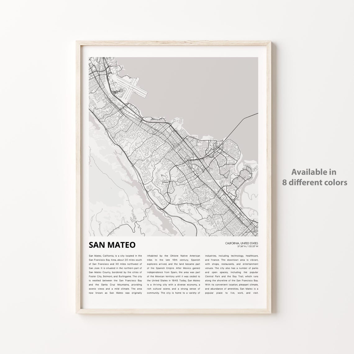 San Mateo California Minimalist City Map With Coordinates Poster