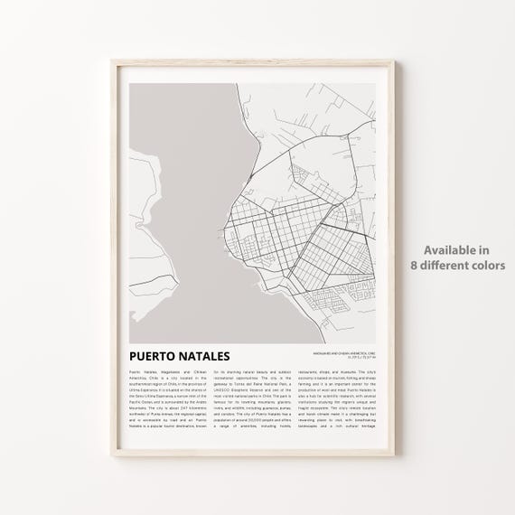 Puerto Natales Chile Patagonia Gateway City Map Line Art Poster