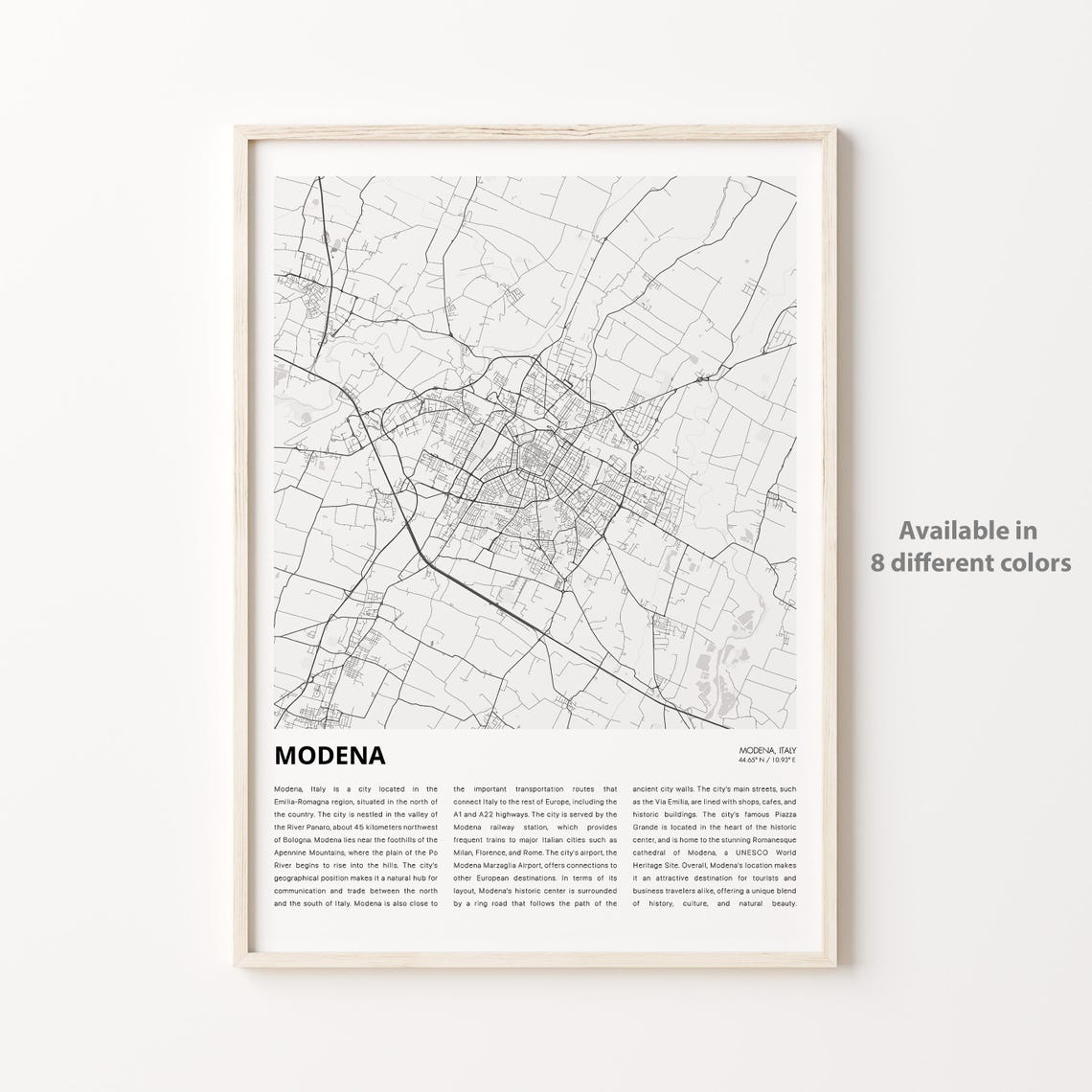 Modena Italy Minimalist City Street Map Travel Artwork Poster