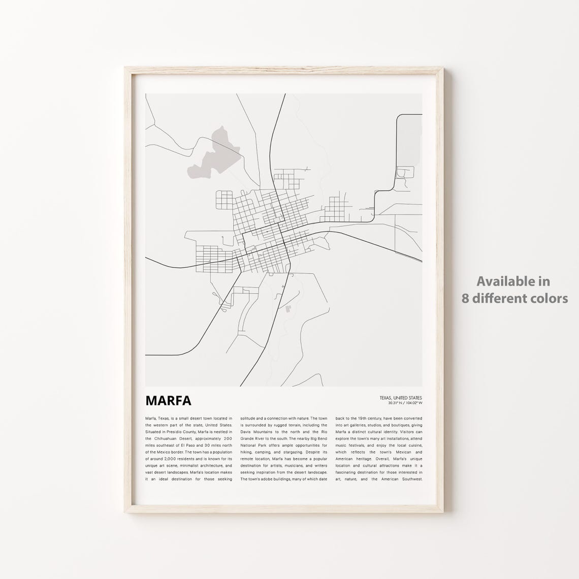Marfa Map Print Travel Wall Decor Art Texas Housewarming Gift