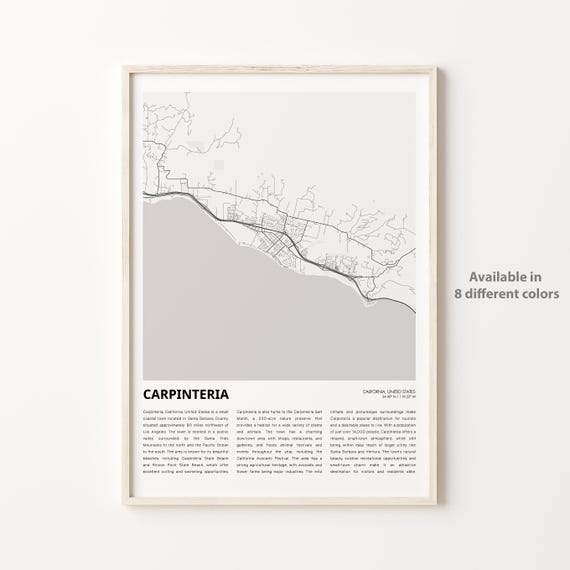 Carpinteria Map Print Travel Wall Decor Art Housewarming Gift