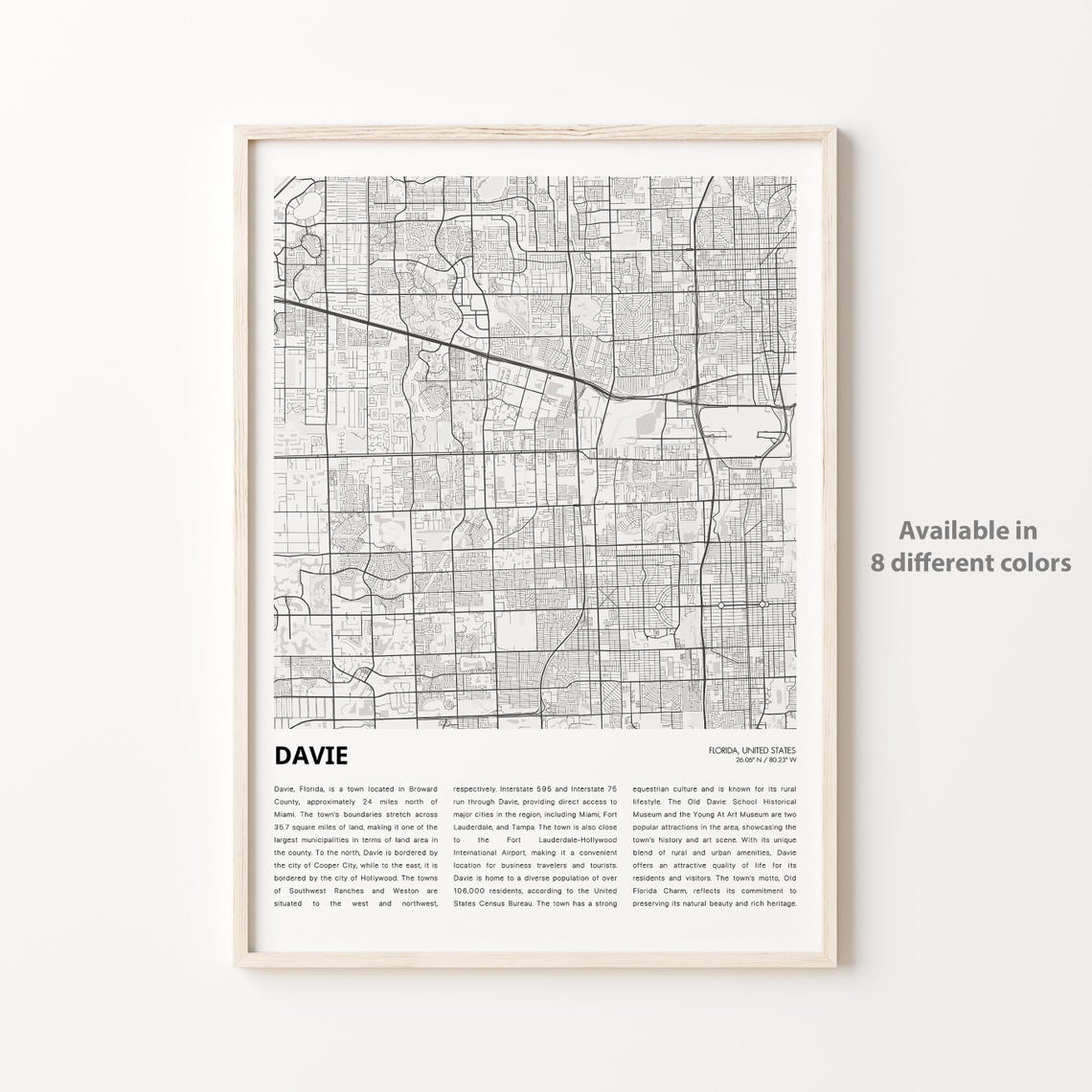 Davie Map Print Travel Wall Decor Art Florida Housewarming Gift