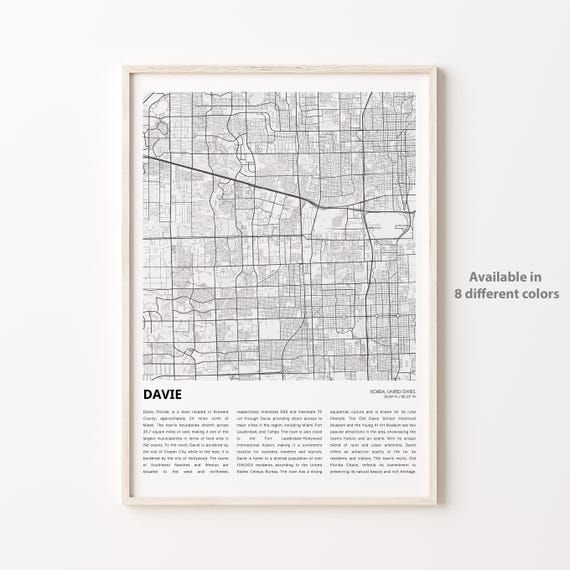 Davie Map Print Travel Wall Decor Art Florida Housewarming Gift