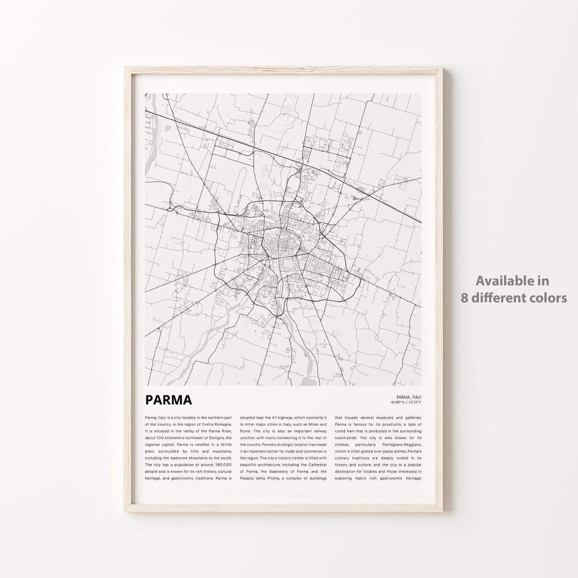 Parma Italy Emilia-Romagna Gray City Street Map Decor Poster