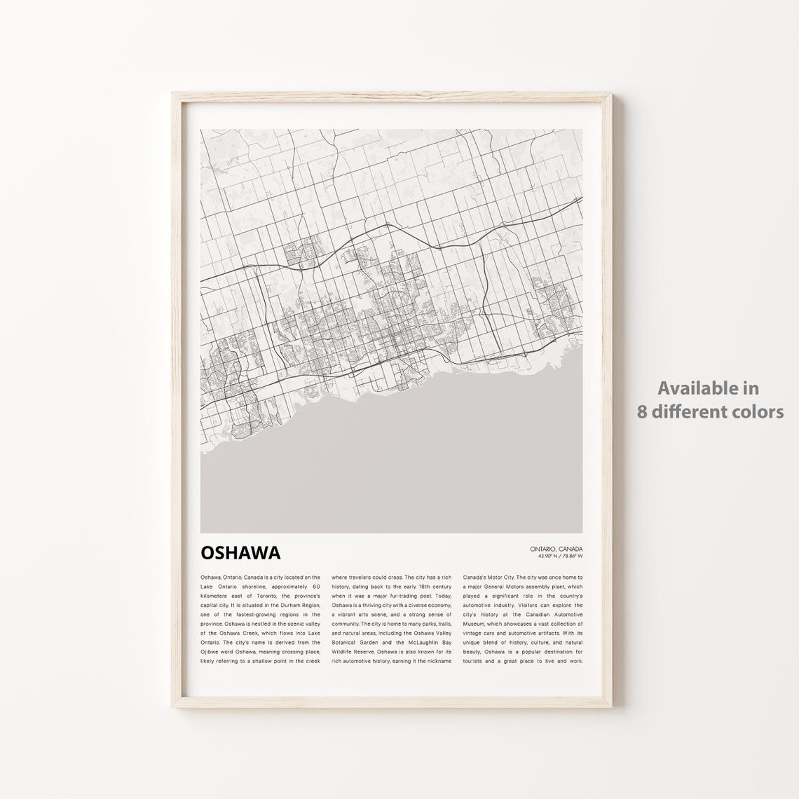 Oshawa Ontario Canada City Map Poster Plus Descriptive History Text