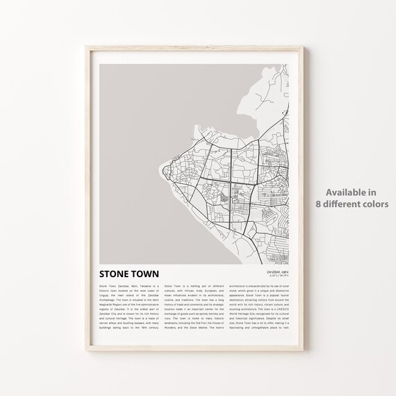 Stone Town Zanzibar Minimalist City Street Map Travel Poster