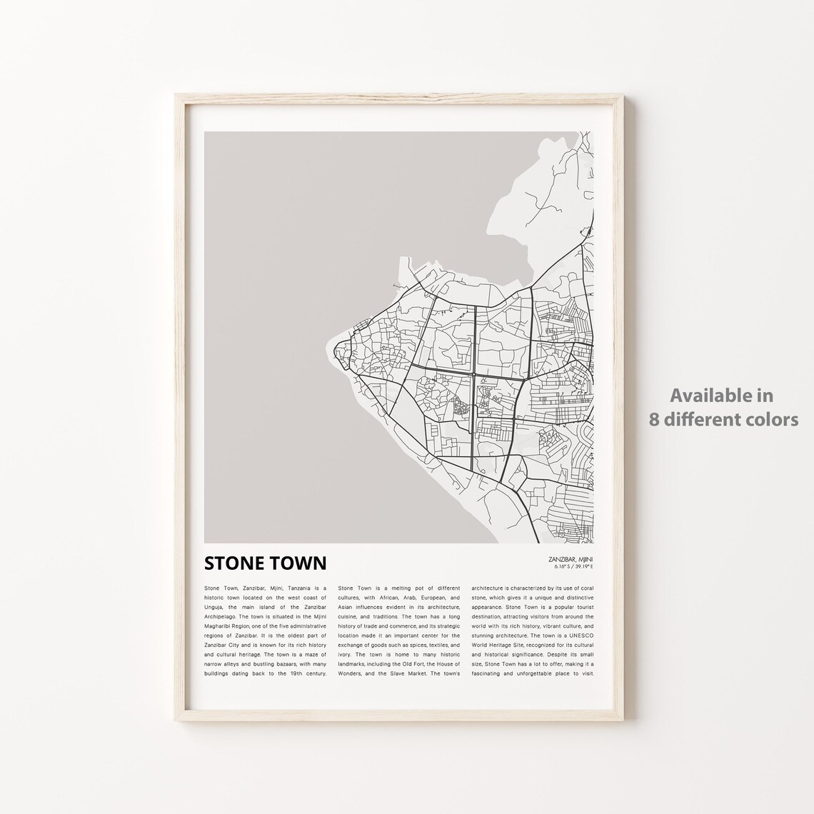 Stone Town Zanzibar Minimalist City Street Map Travel Poster