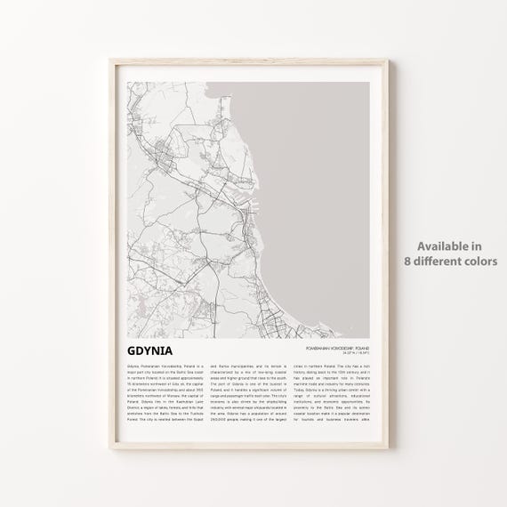Gdynia Map Print Travel Wall Decor Art Pomeranian Voivodeship Housewarming Gift