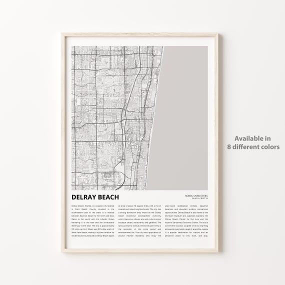 Delray Beach Map Print Travel Wall Decor Art Florida Housewarming Gift