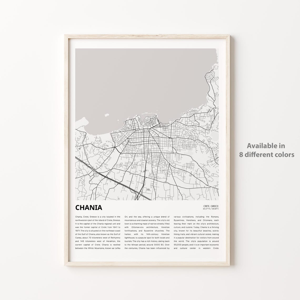 Chania Crete Greece Minimalist City Street Map Travel Gift Print