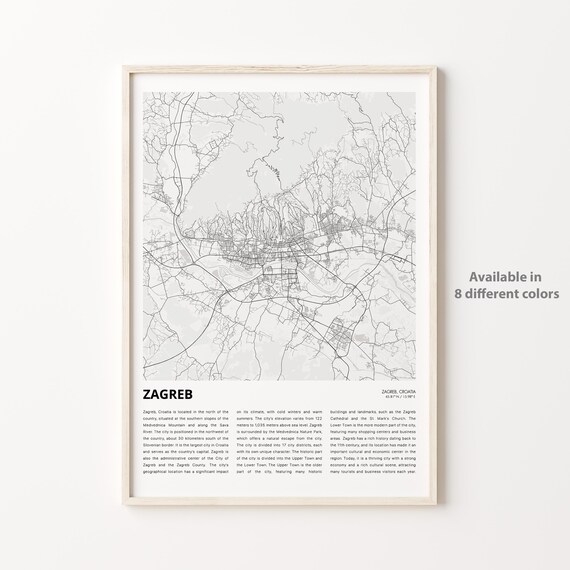 Zagreb Croatia Minimal Street Map Capital City Europe Travel Print