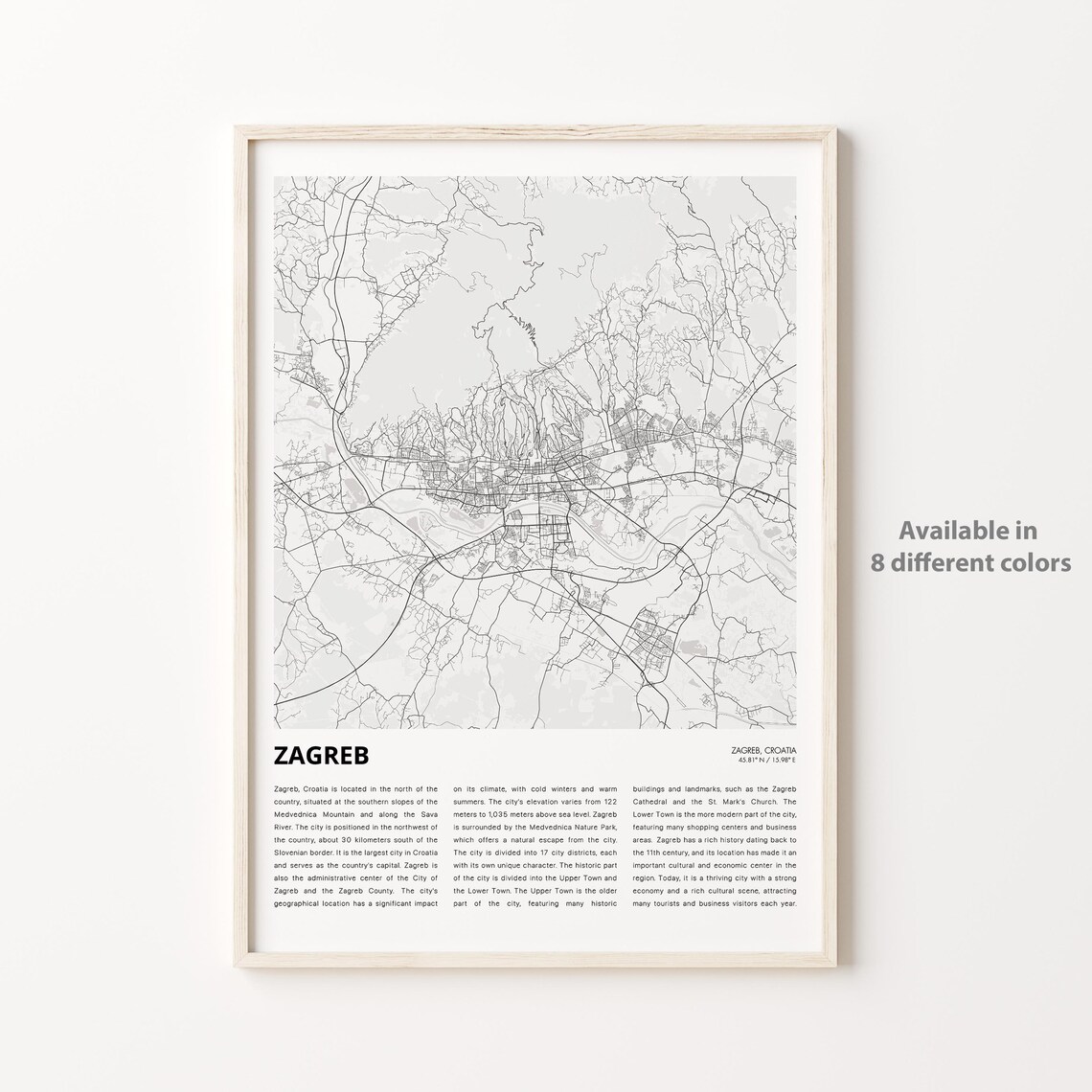 Zagreb Croatia Minimal Street Map Capital City Europe Travel Print