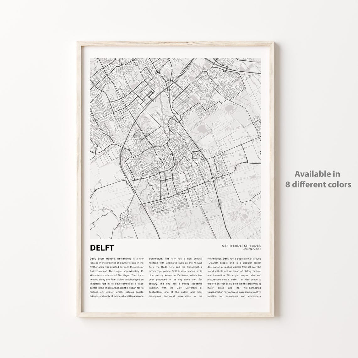 Delft Map Print Travel Wall Decor Art South Holland Housewarming Gift