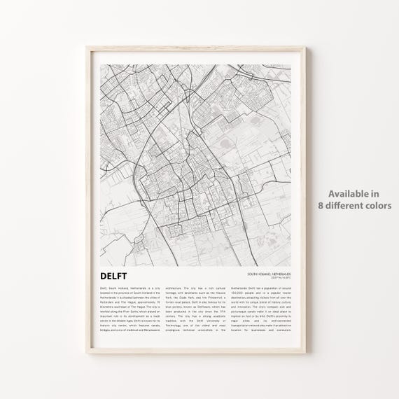 Delft Map Print Travel Wall Decor Art South Holland Housewarming Gift