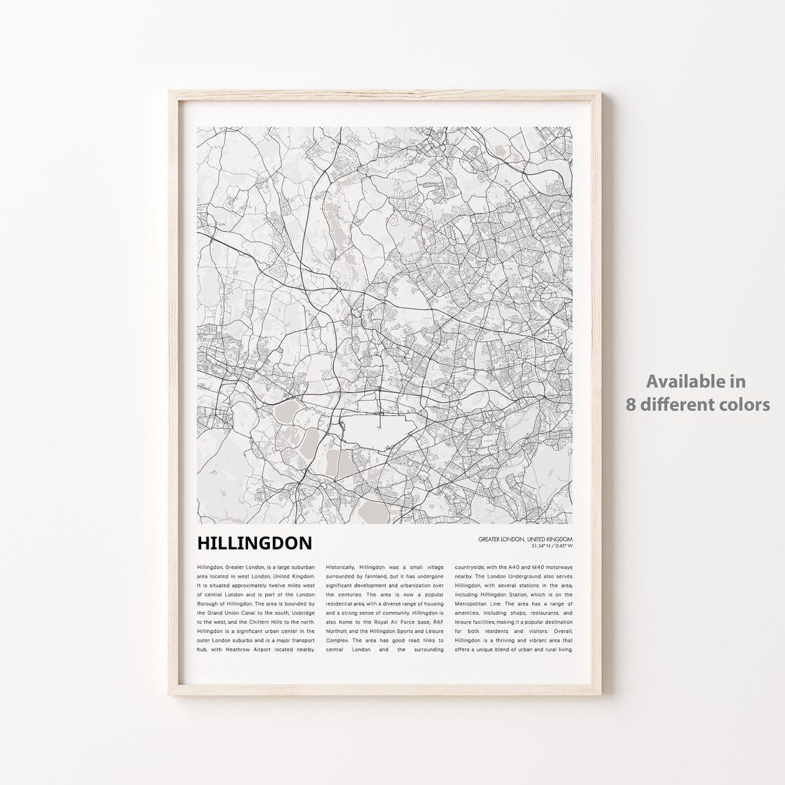Hillingdon Greater London City Map Print Minimalist Wall Decor