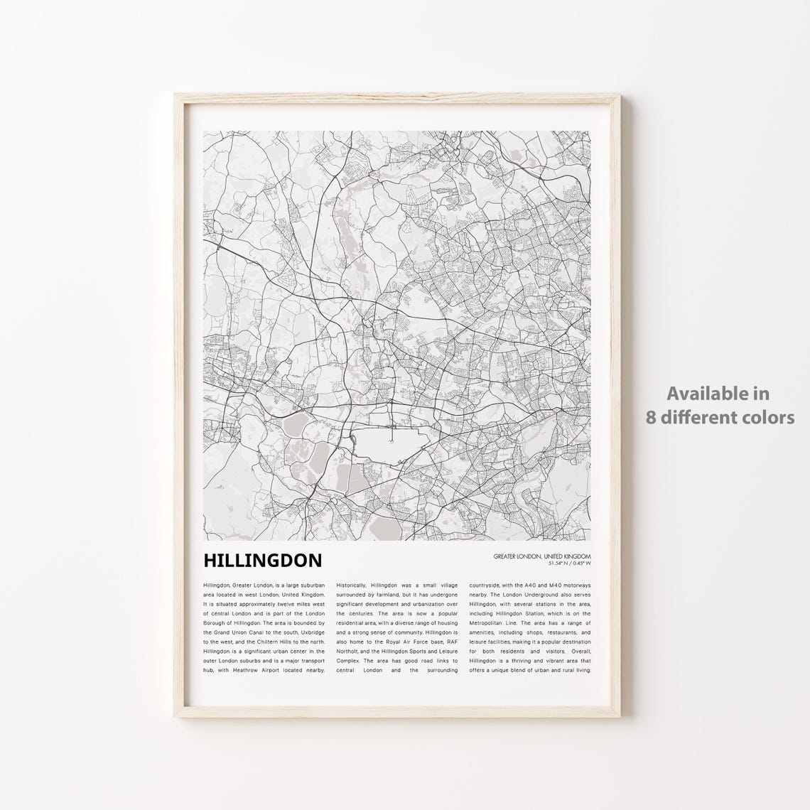 Hillingdon Map Print Travel Wall Decor Art Greater London Housewarming Gift