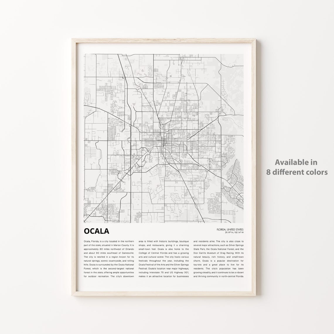 Ocala Map Print Travel Wall Decor Art Florida Housewarming Gift