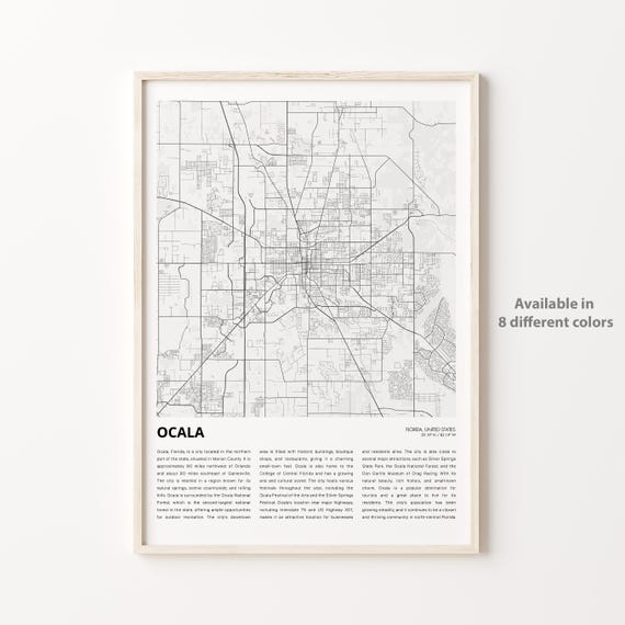 Ocala Map Print Travel Wall Decor Art Florida Housewarming Gift