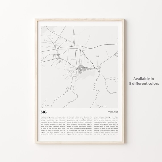 Sig Algeria Minimal Street Map Mascara Province Africa Travel Print