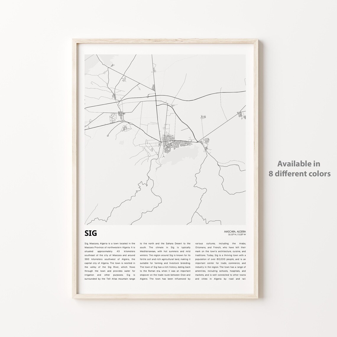 Sig Algeria Minimal Street Map Mascara Province Africa Travel Print