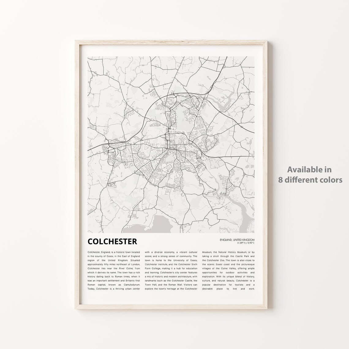 Colchester Map Art Print, England Travel Poster