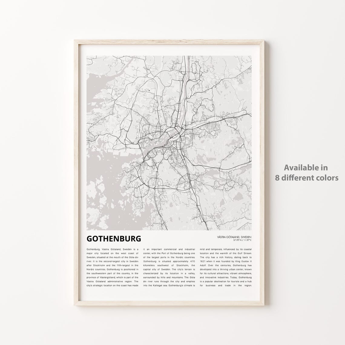 Gothenburg Map Print Travel Wall Decor Art Vstra Gtaland Housewarming Gift