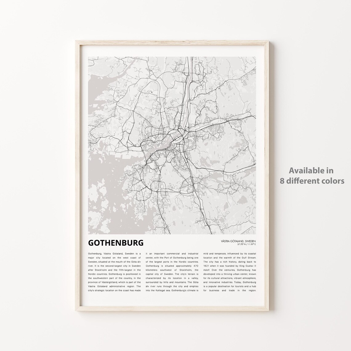 Gothenburg Sweden Minimalist City Map Street Line Travel Art Poster