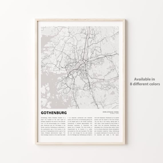 Gothenburg Map Print Travel Wall Decor Art Vstra Gtaland Housewarming Gift